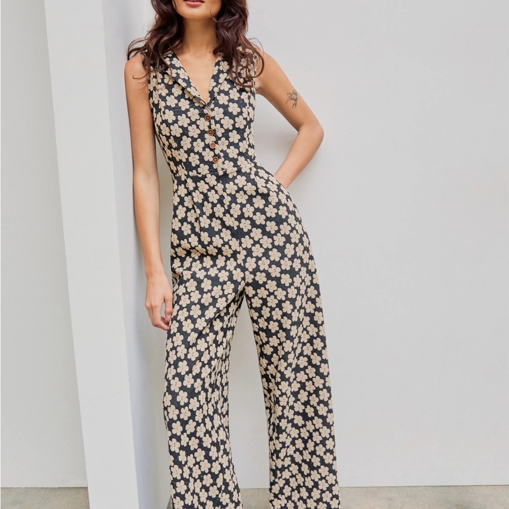 Cider Black and Cream Floral Jumpsuit